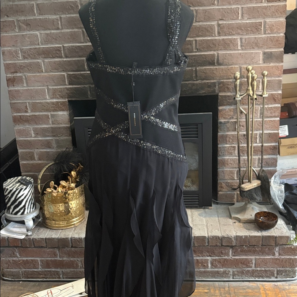 BCBGMaxAzria Black Sequin-Strap Evening Gown - Picture 4 of 7